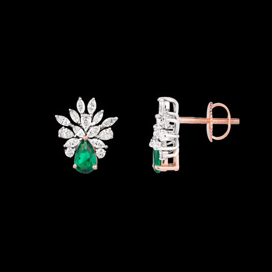 18K Two Tone Gold Diamond Earrings - 0.845ct VVS-EF with Colour Stones