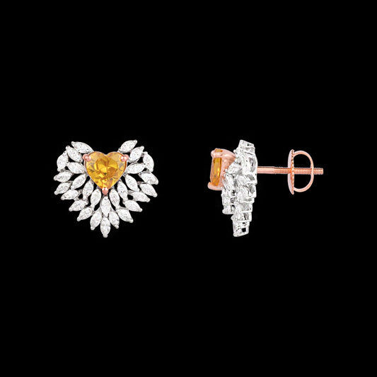 18K Two Tone Gold Diamond Earrings - 1.304ct VVS-EF with Colour Stones
