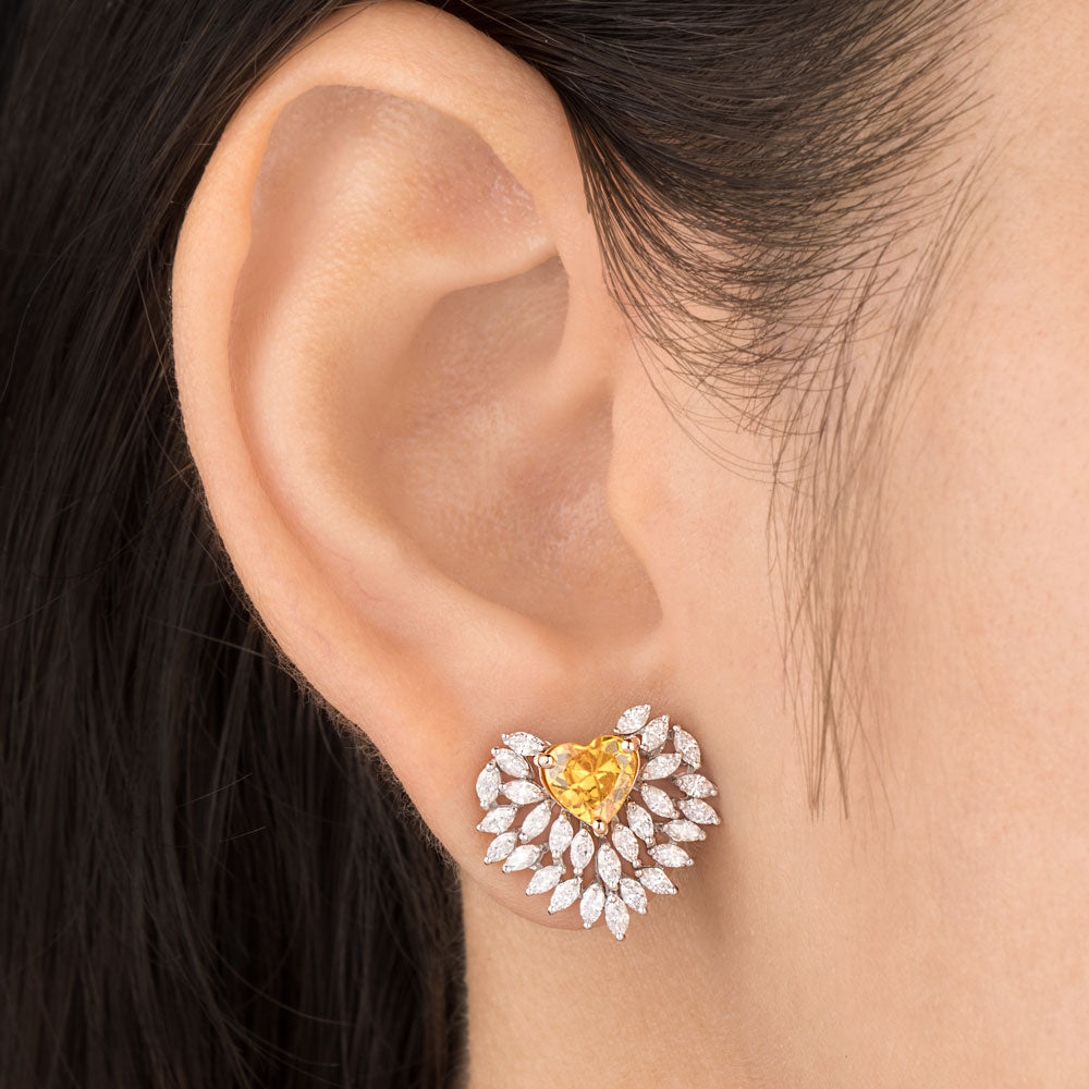 18K Two Tone Gold Diamond Earrings - 1.304ct VVS-EF with Colour Stones