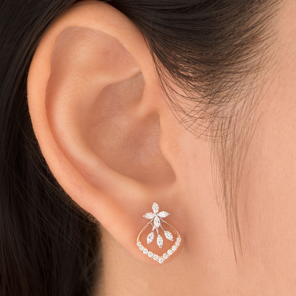 18K Two Tone Gold Diamond Earrings - 0.442ct VVS-EF