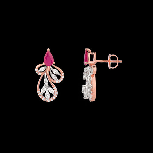 18K Two Tone Gold Diamond Earrings - 0.612ct VVS-EF with Colour Stones