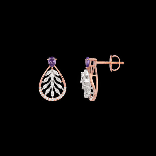 18K Two Tone Gold Diamond Earrings - 0.566ct VVS-EF with Colour Stones