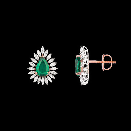 18K Two Tone Gold Diamond Earrings - 1.526ct VVS-EF with Colour Stones
