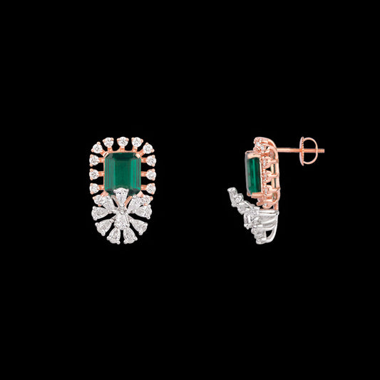 18K Two Tone Gold Diamond Earrings - 1.204ct VVS-EF with Colour Stones
