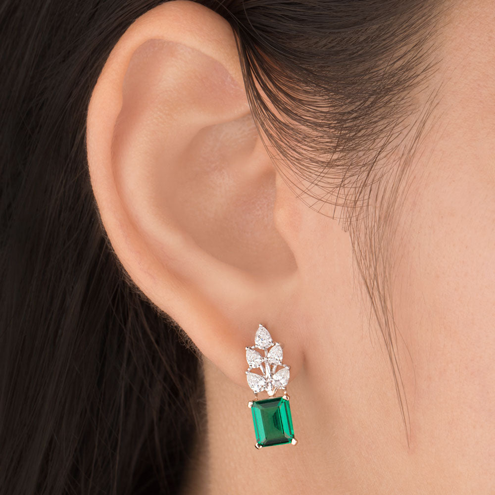 18K Two Tone Gold Diamond Earrings - 0.757ct VVS-EF with Colour Stones