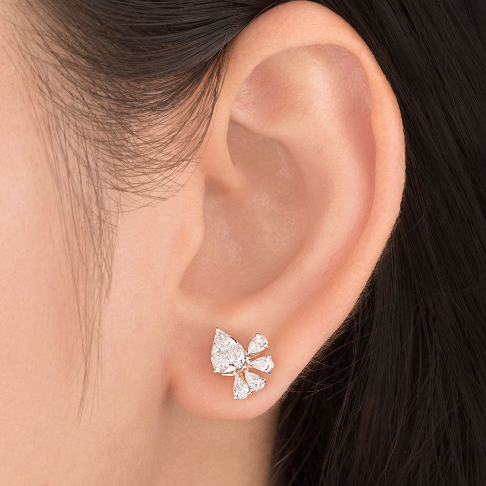 18K Two Tone Gold Diamond Earrings - 0.984ct VVS-EF