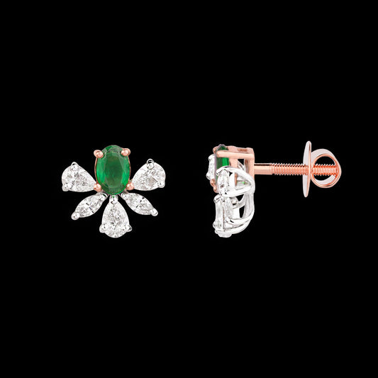 18K Two Tone Gold Diamond Earrings - 0.996ct VVS-EF with Colour Stones