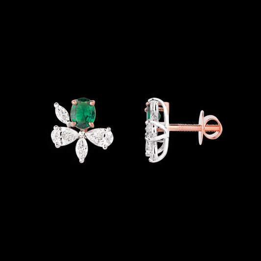 18K Two Tone Gold Diamond Earrings - 0.789ct VVS-EF with Colour Stones