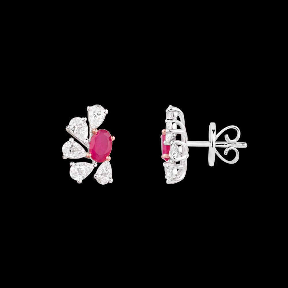 18K Two Tone Gold Diamond Earrings - 1.624ct VVS-EF with Colour Stones