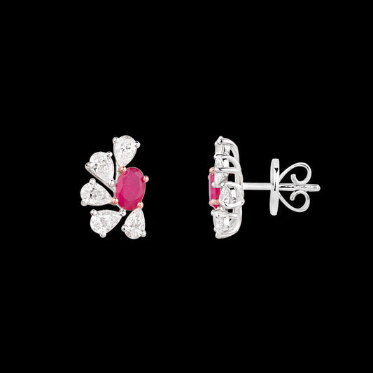 18K Two Tone Gold Diamond Earrings - 1.624ct VVS-EF with Colour Stones