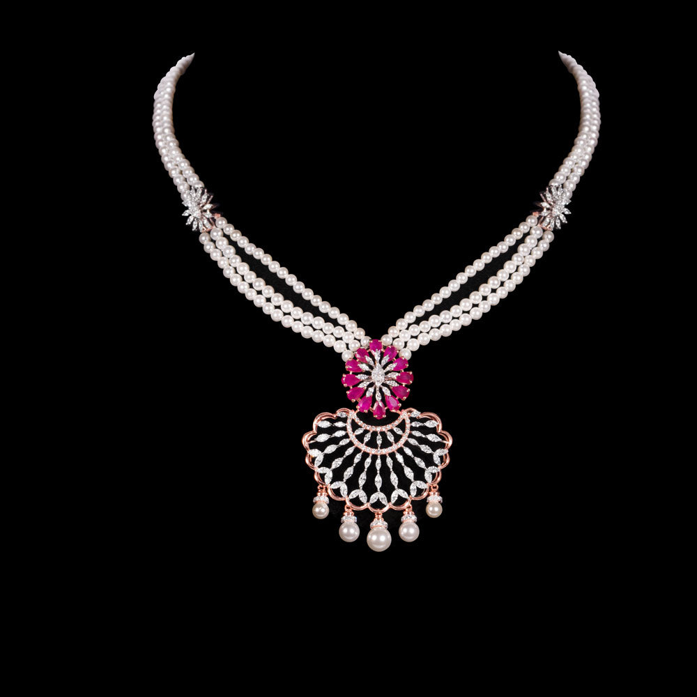 18K Two Tone Gold Diamond Necklace - 3.031ct VVS-VS-EF with Colour Stones