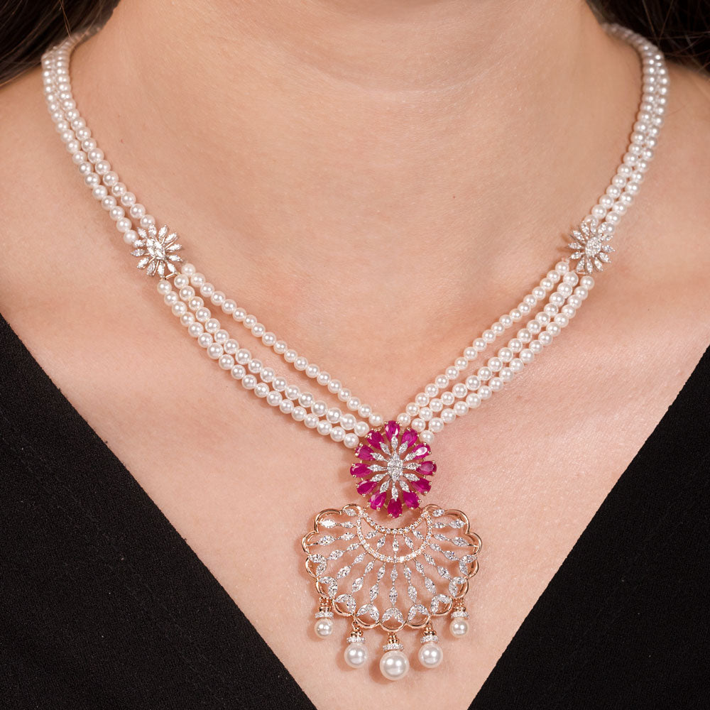 18K Two Tone Gold Diamond Necklace - 3.031ct VVS-VS-EF with Colour Stones