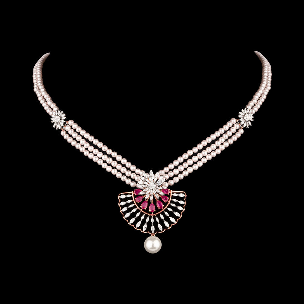 18K Two Tone Gold Diamond Necklace - 2.371ct VVS-VS-EF with Colour Stones
