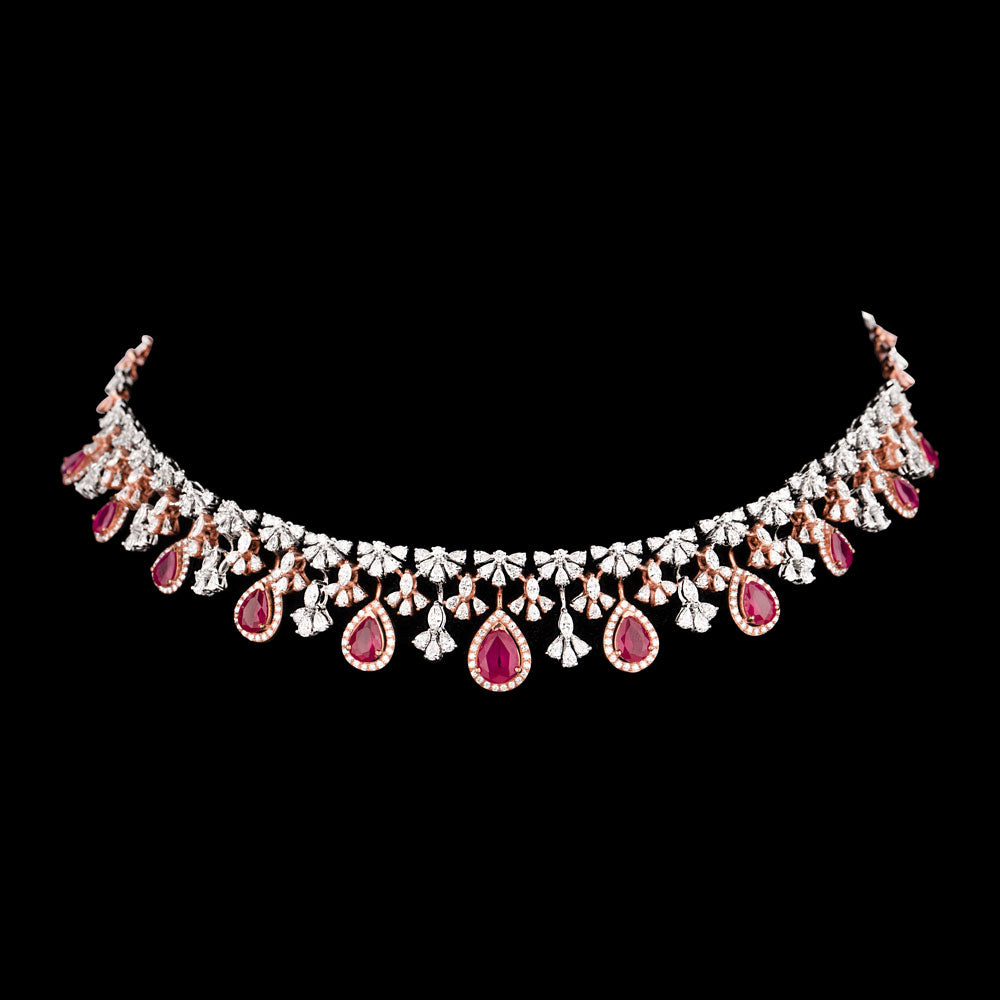 18K Two Tone Gold Diamond Necklace - 8.433ct VVS-EF with Colour Stones
