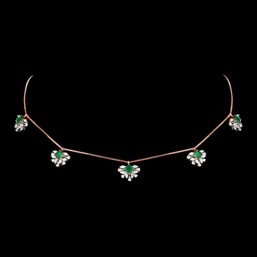 18K Rose Gold Diamond Necklace - 2.505ct VVS-EF with Colour Stones
