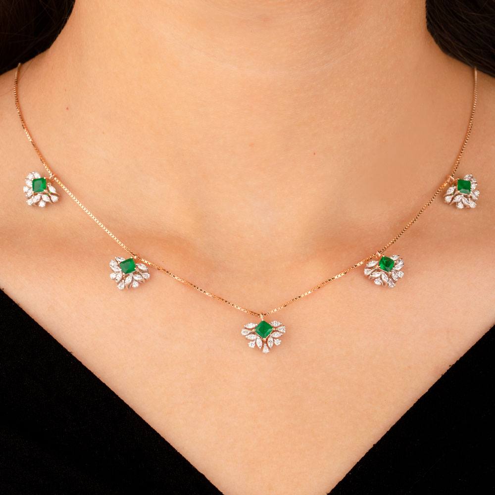 18K Rose Gold Diamond Necklace - 2.505ct VVS-EF with Colour Stones