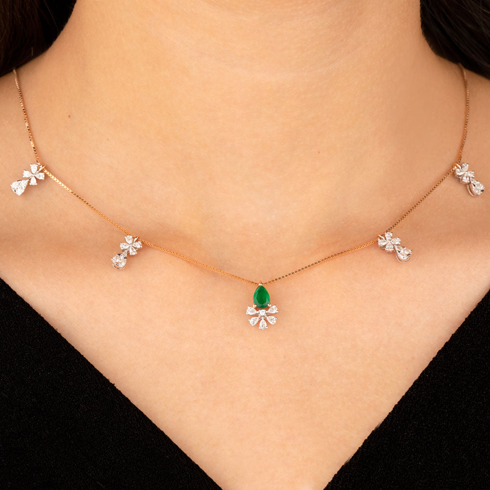 18K Two Tone Gold Diamond Necklace - 1.249ct VVS-EF with Colour Stones