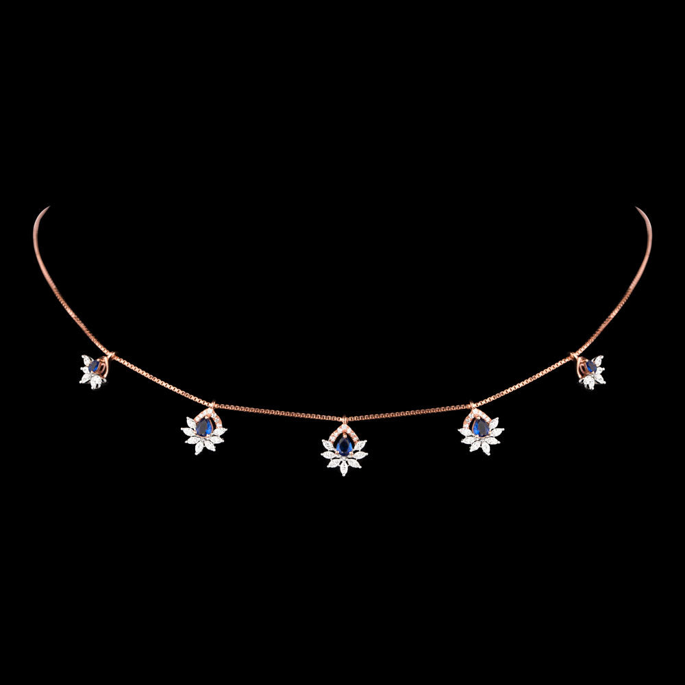 18K Two Tone Gold Diamond Necklace - 0.766ct VVS-EF with Colour Stones