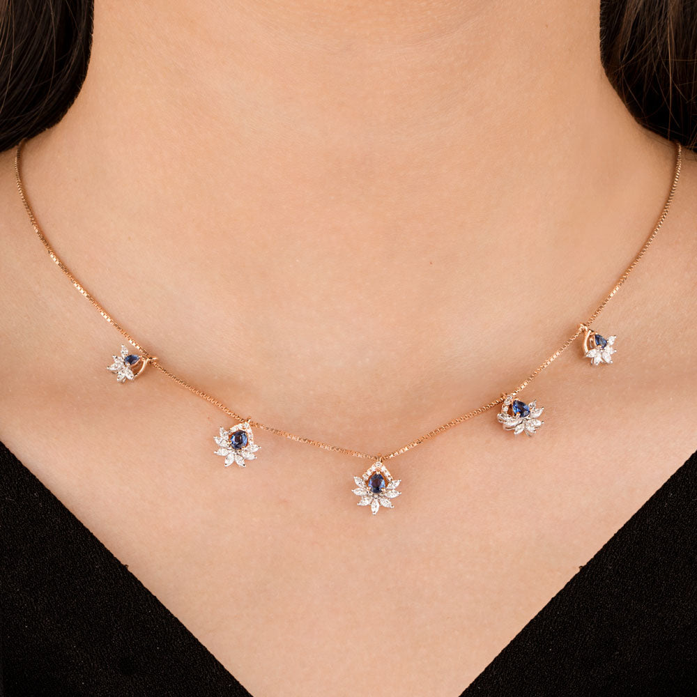 18K Two Tone Gold Diamond Necklace - 0.766ct VVS-EF with Colour Stones