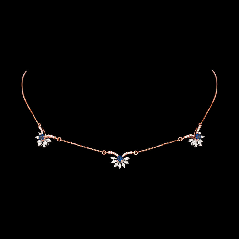 18K Two Tone Gold Diamond Necklace - 0.751ct VVS-EF with Colour Stones