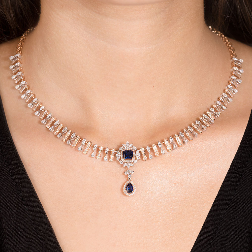 18K Two Tone Gold Diamond Necklace - 3.593ct VVS-FG with Colour Stones
