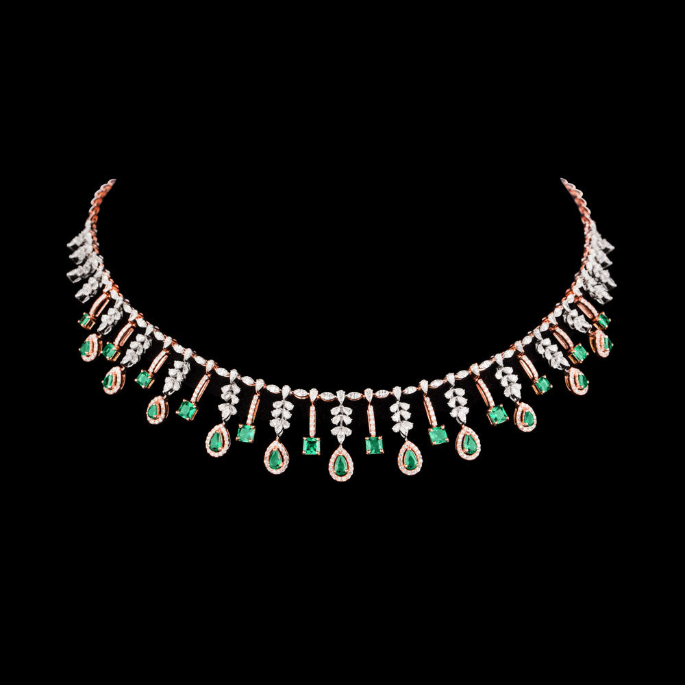 18K Two Tone Gold Diamond Necklace - 7.062ct VVS-FG with Colour Stones