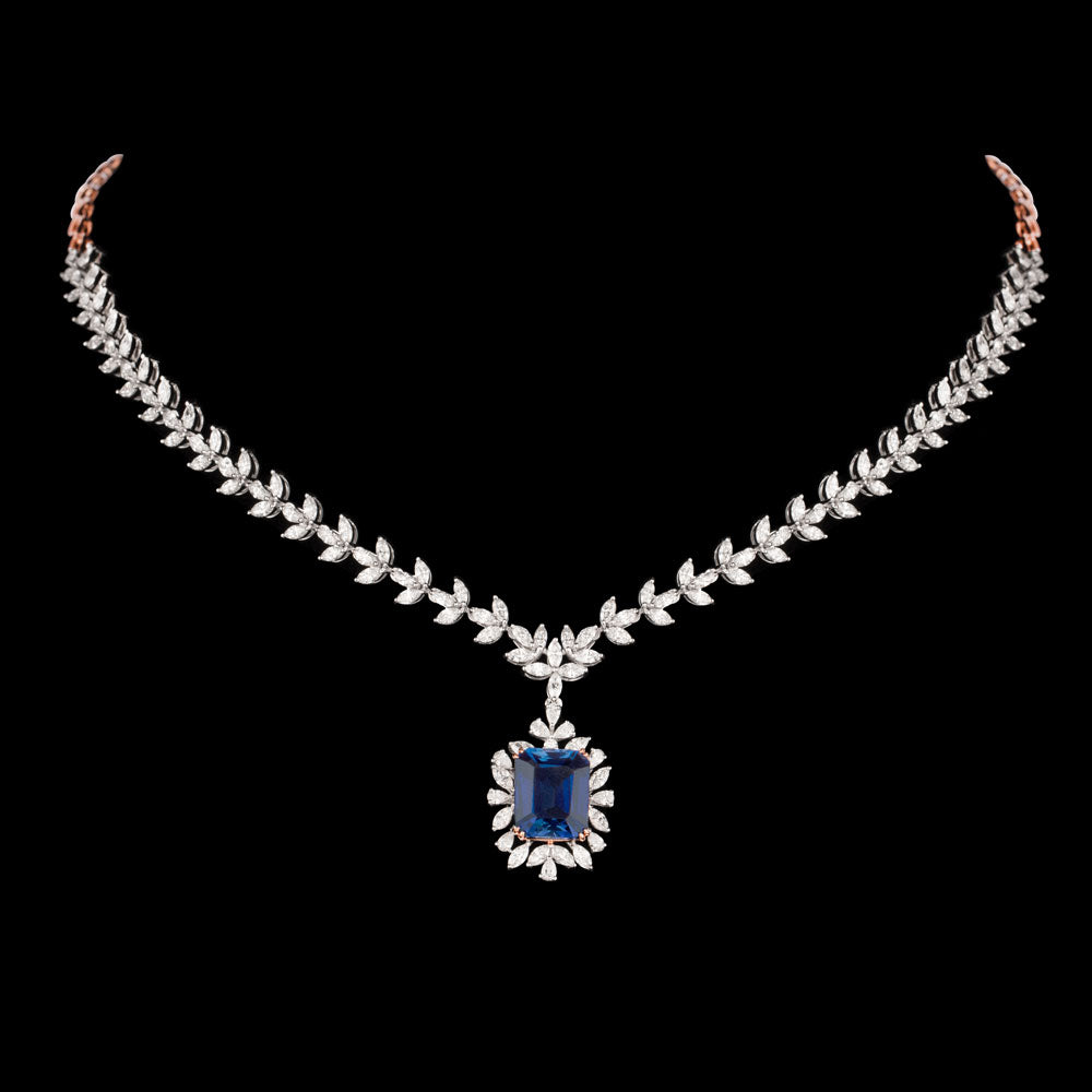 18K Two Tone Gold Diamond Necklace - 5.618ct VVS-FG with Colour Stones