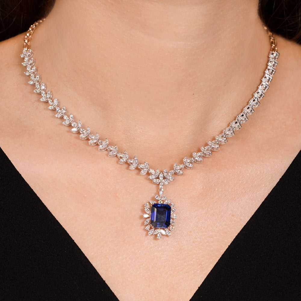18K Two Tone Gold Diamond Necklace - 5.618ct VVS-FG with Colour Stones