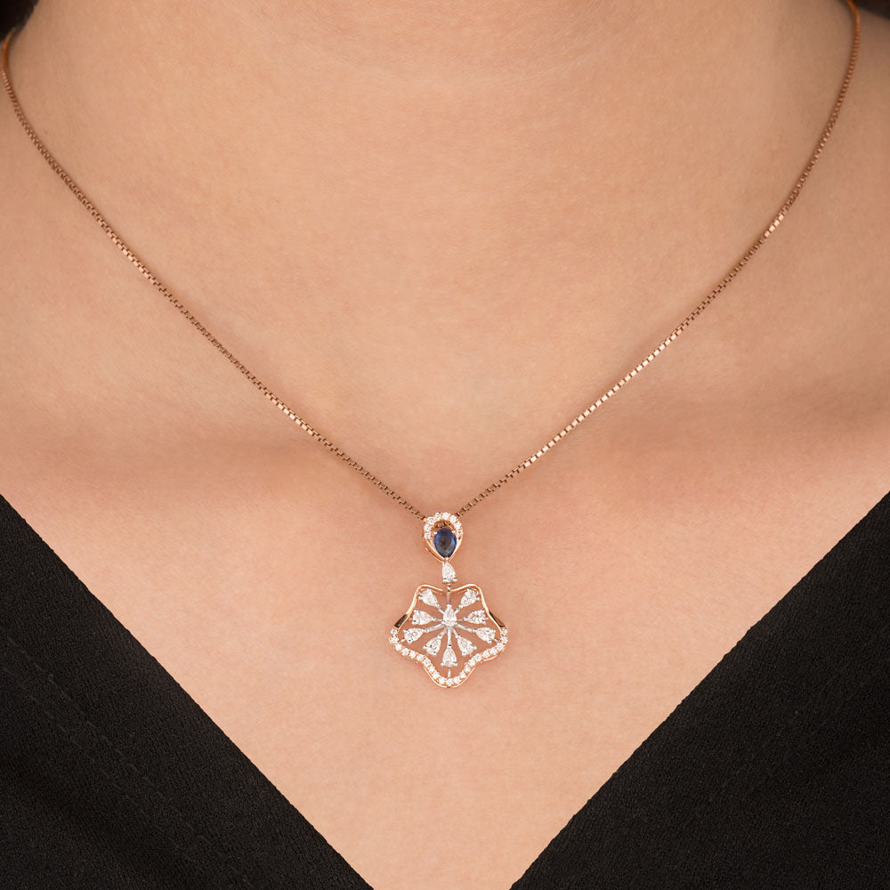 18K Two Tone Gold Diamond Pendant - 0.411ct VVS-EF with Colour Stones