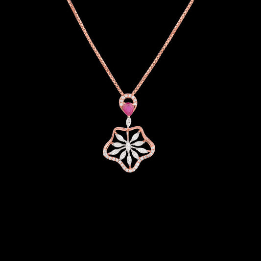 18K Two Tone Gold Diamond Pendant - 0.32ct VVS-EF with Colour Stones
