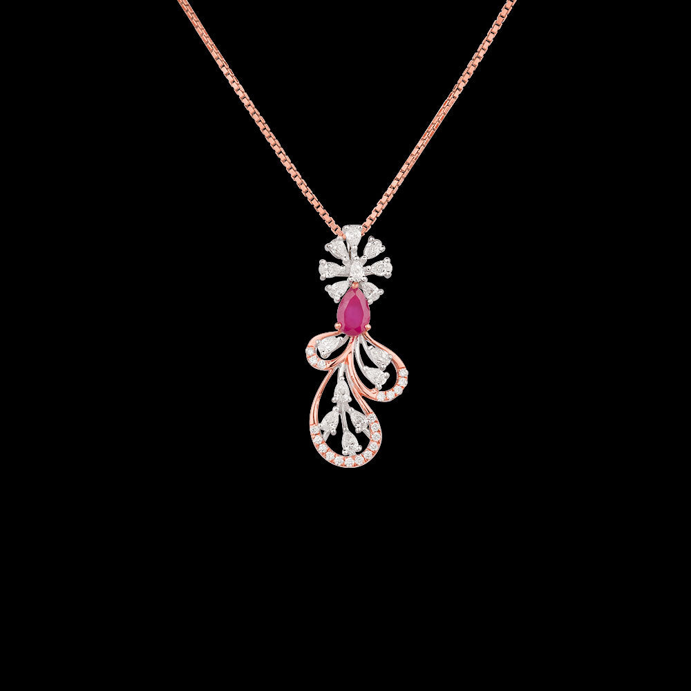 18K Two Tone Gold Diamond Pendant - 0.515ct VVS-EF with Colour Stones