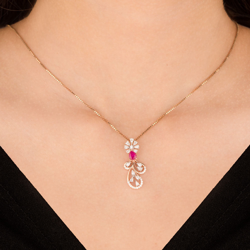 18K Two Tone Gold Diamond Pendant - 0.515ct VVS-EF with Colour Stones