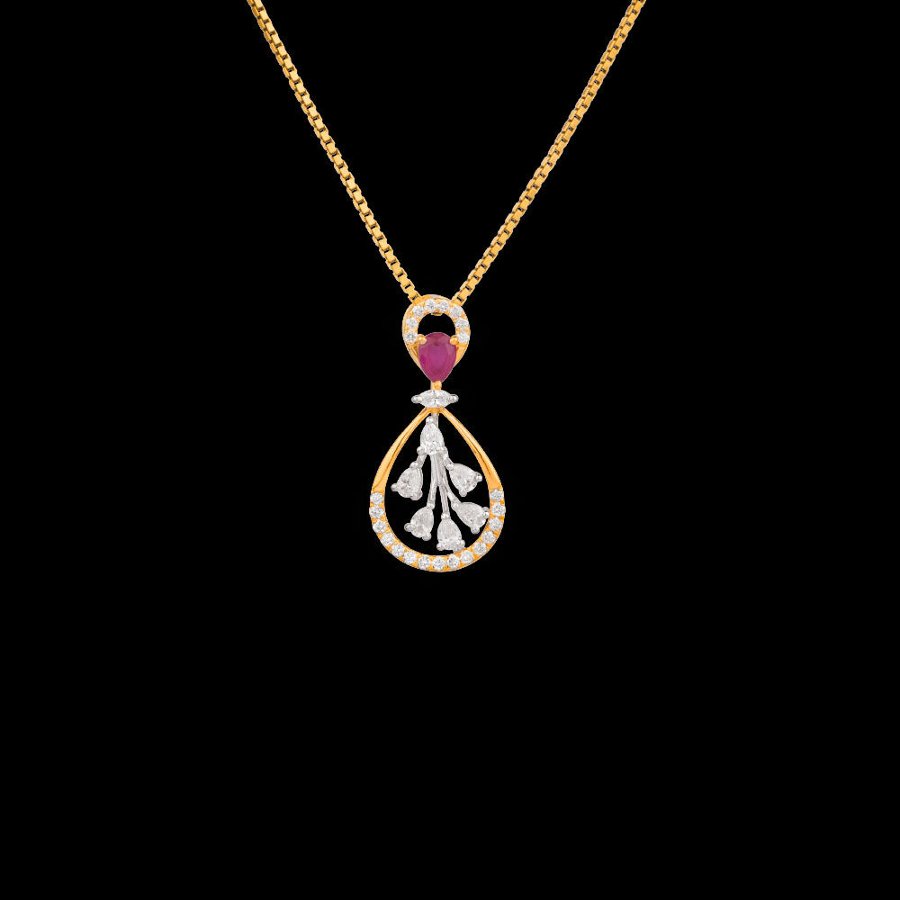 18K Two Tone Gold Diamond Pendant - 0.335ct VVS-EF with Colour Stones