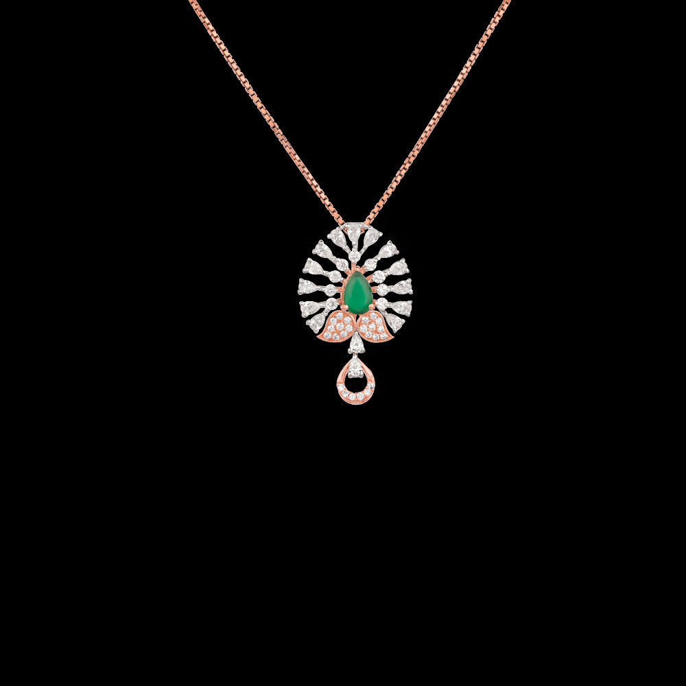 18K Two Tone Gold Diamond Pendant - 0.834ct VVS-EF with Colour Stones