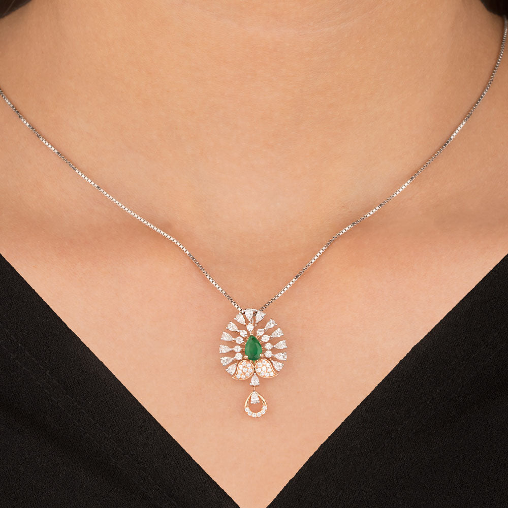 18K Two Tone Gold Diamond Pendant - 0.834ct VVS-EF with Colour Stones