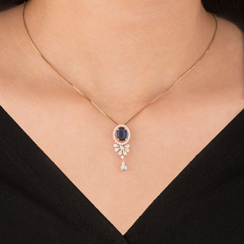 18K Two Tone Gold Diamond Pendant - 0.603ct VVS-EF with Colour Stones