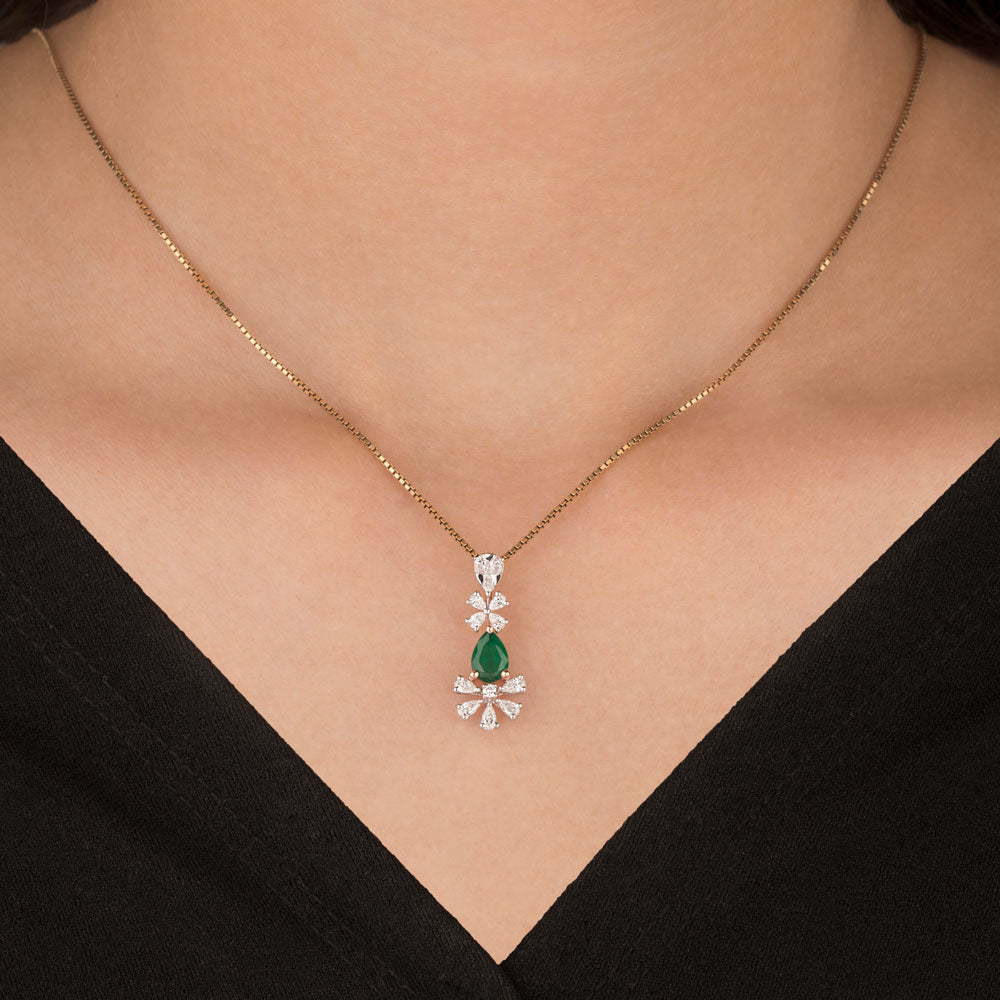 18K Two Tone Gold Diamond Pendant - 0.466ct VVS-EF with Colour Stones