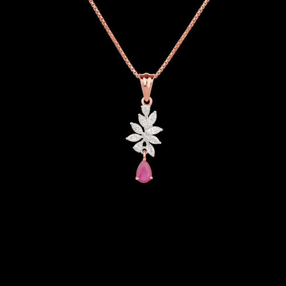 18K Two Tone Gold Diamond Pendant - 0.356ct VVS-EF with Colour Stones