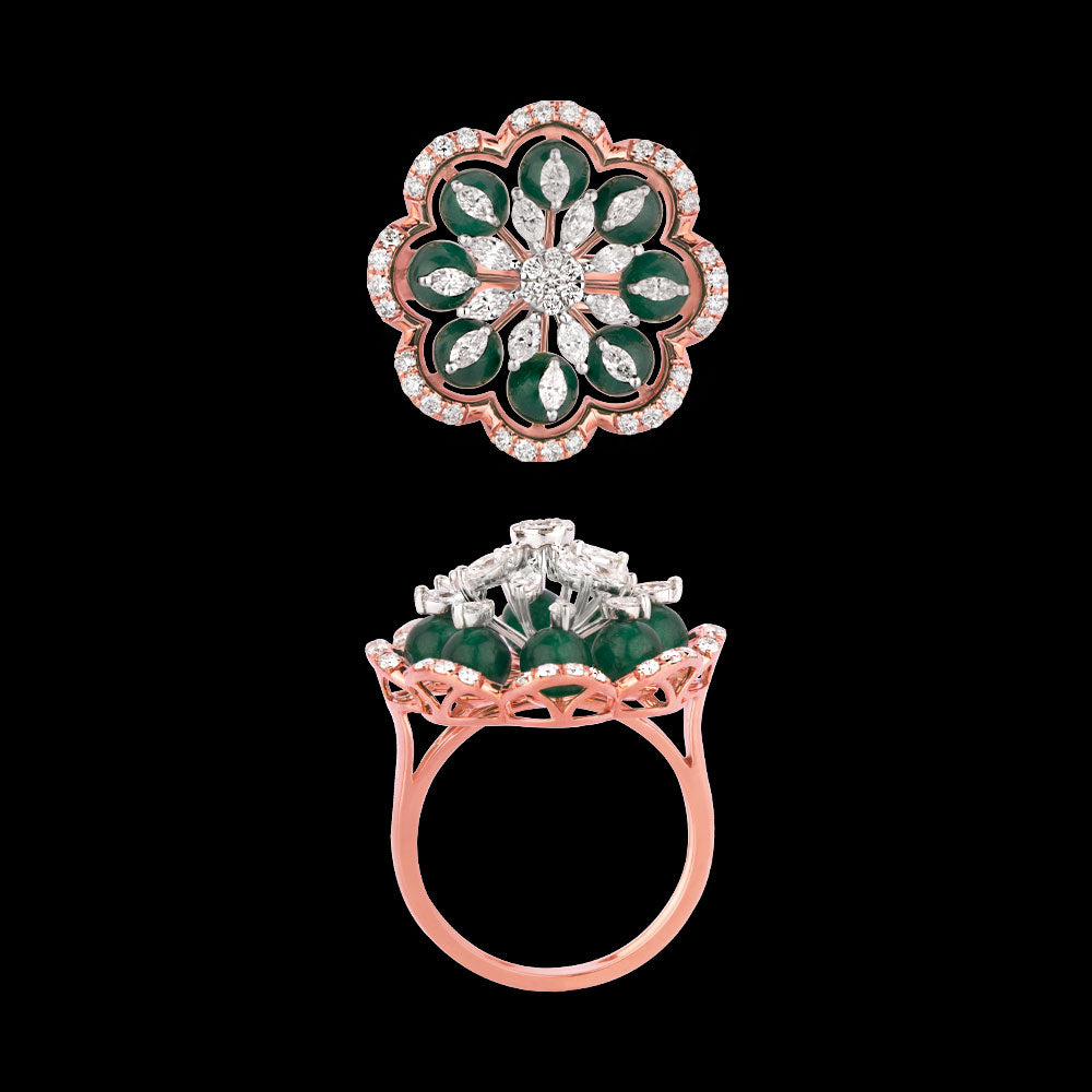 18K Two Tone Gold Diamond Ring - 1.034ct VVS-EF with Colour Stones