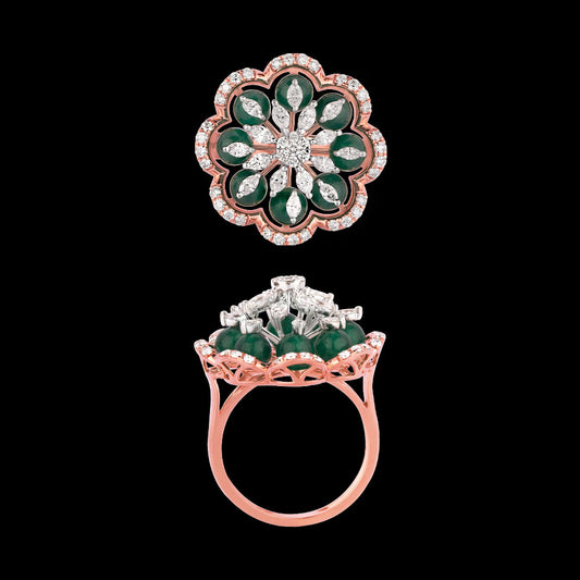 18K Two Tone Gold Diamond Ring - 1.034ct VVS-EF with Colour Stones