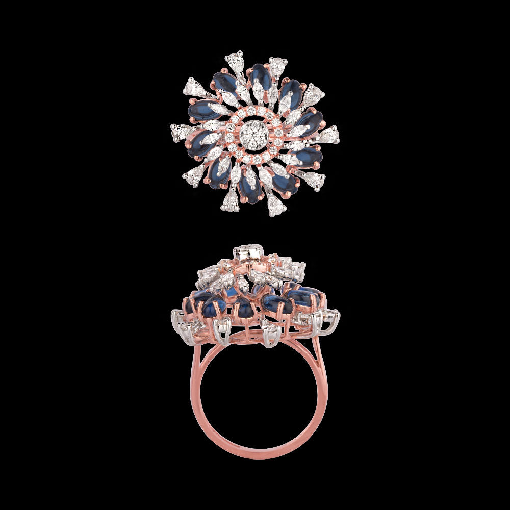 18K Two Tone Gold Diamond Ring - 1.239ct VVS-EF with Colour Stones