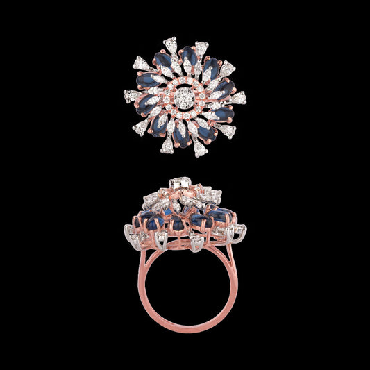 18K Two Tone Gold Diamond Ring - 1.239ct VVS-EF with Colour Stones