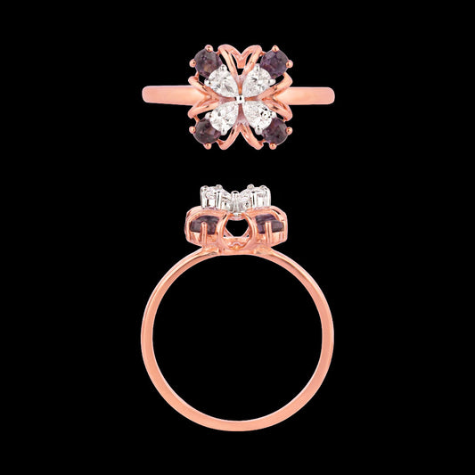 18K Two Tone Gold Diamond Ring - 0.288ct VVS-VS-EF with Colour Stones