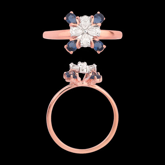 18K Two Tone Gold Diamond Ring - 0.222ct VVS-EF with Colour Stones