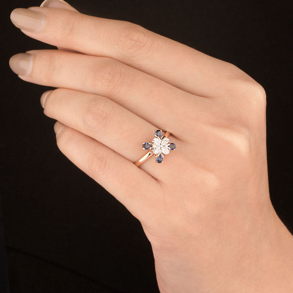 18K Two Tone Gold Diamond Ring - 0.222ct VVS-EF with Colour Stones