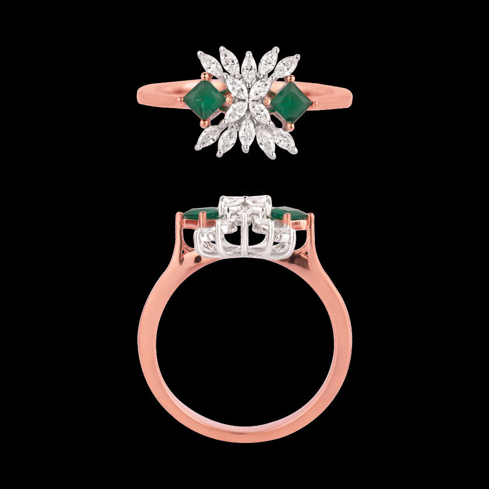 18K Two Tone Gold Diamond Ring - 0.36ct VVS-EF with Colour Stones