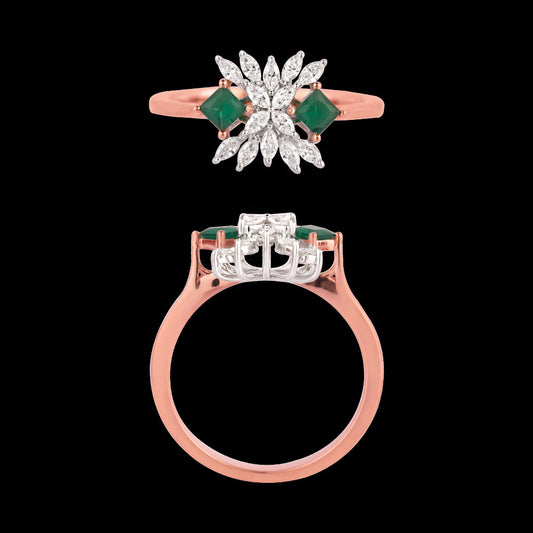 18K Two Tone Gold Diamond Ring - 0.36ct VVS-EF with Colour Stones