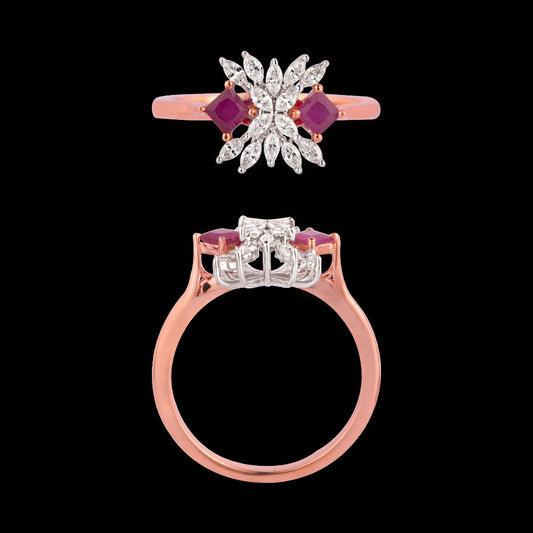 18K Two Tone Gold Diamond Ring - 0.329ct VVS-VS-EF with Colour Stones