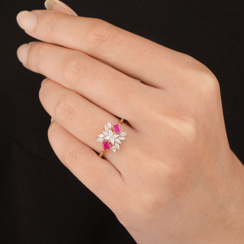 18K Two Tone Gold Diamond Ring - 0.329ct VVS-VS-EF with Colour Stones