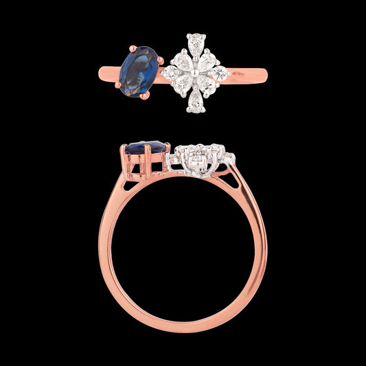 18K Two Tone Gold Diamond Ring - 0.237ct VVS-EF with Colour Stones